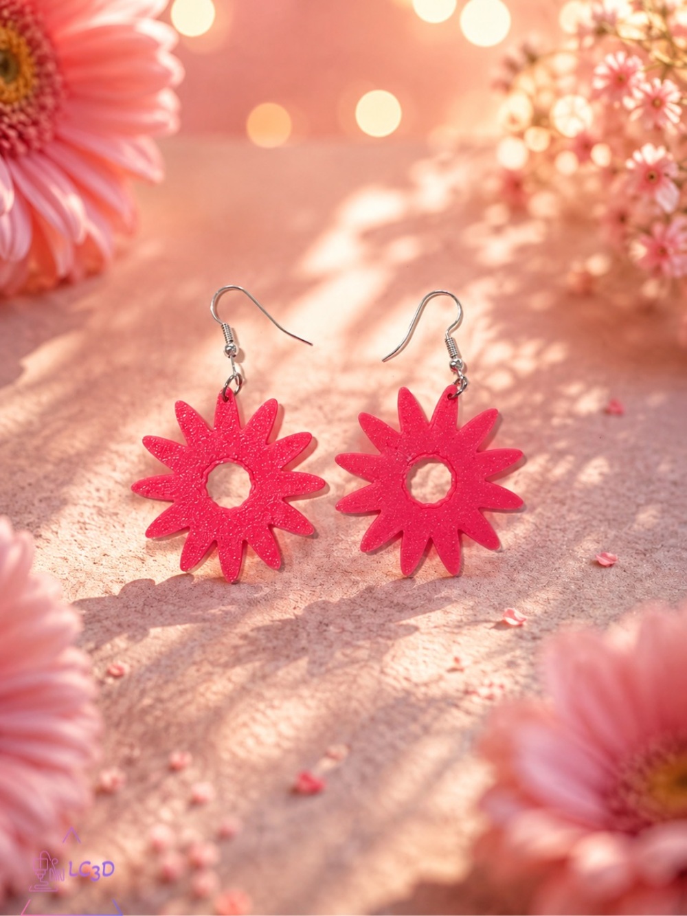 Pink Floral Sunburst Dangle Earrings - Brand